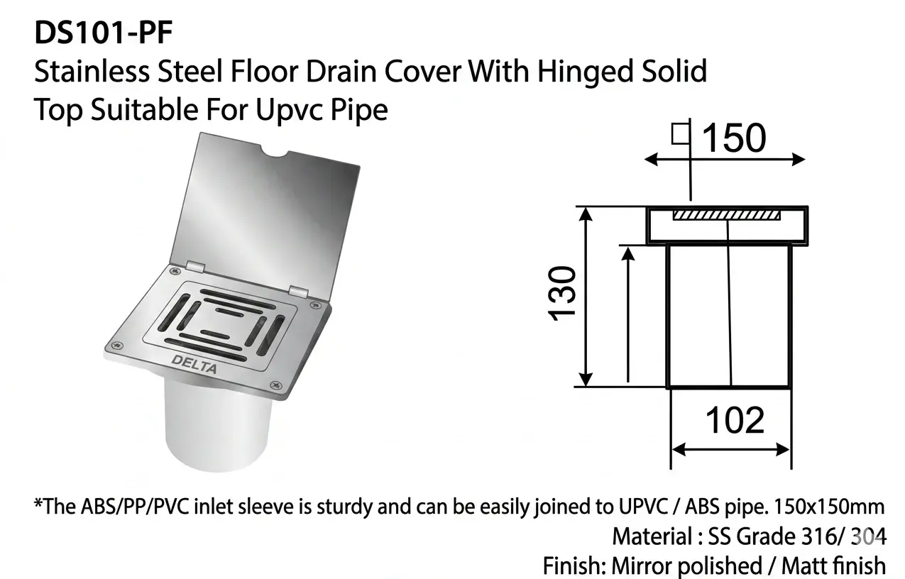 SS Floor Drain Cover With Hinged Solid Top
