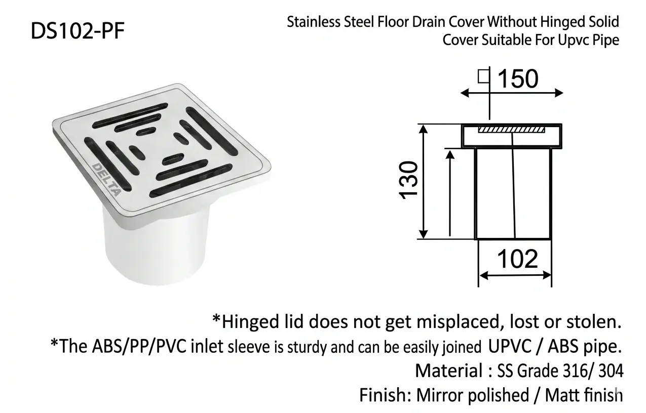 SS Floor Drain Cover Without Hinged Cover