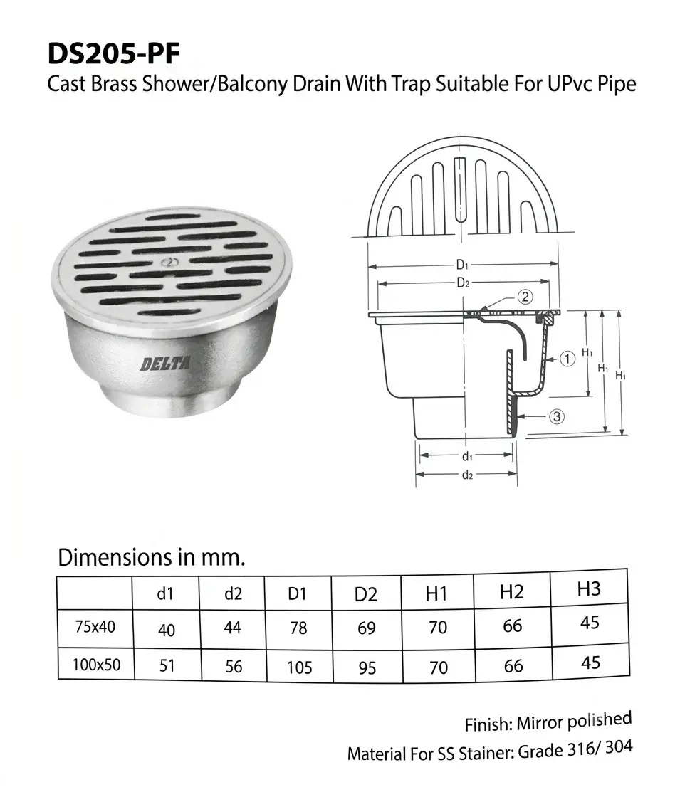 Cast Brass Shower/Balcony Drain With Trap