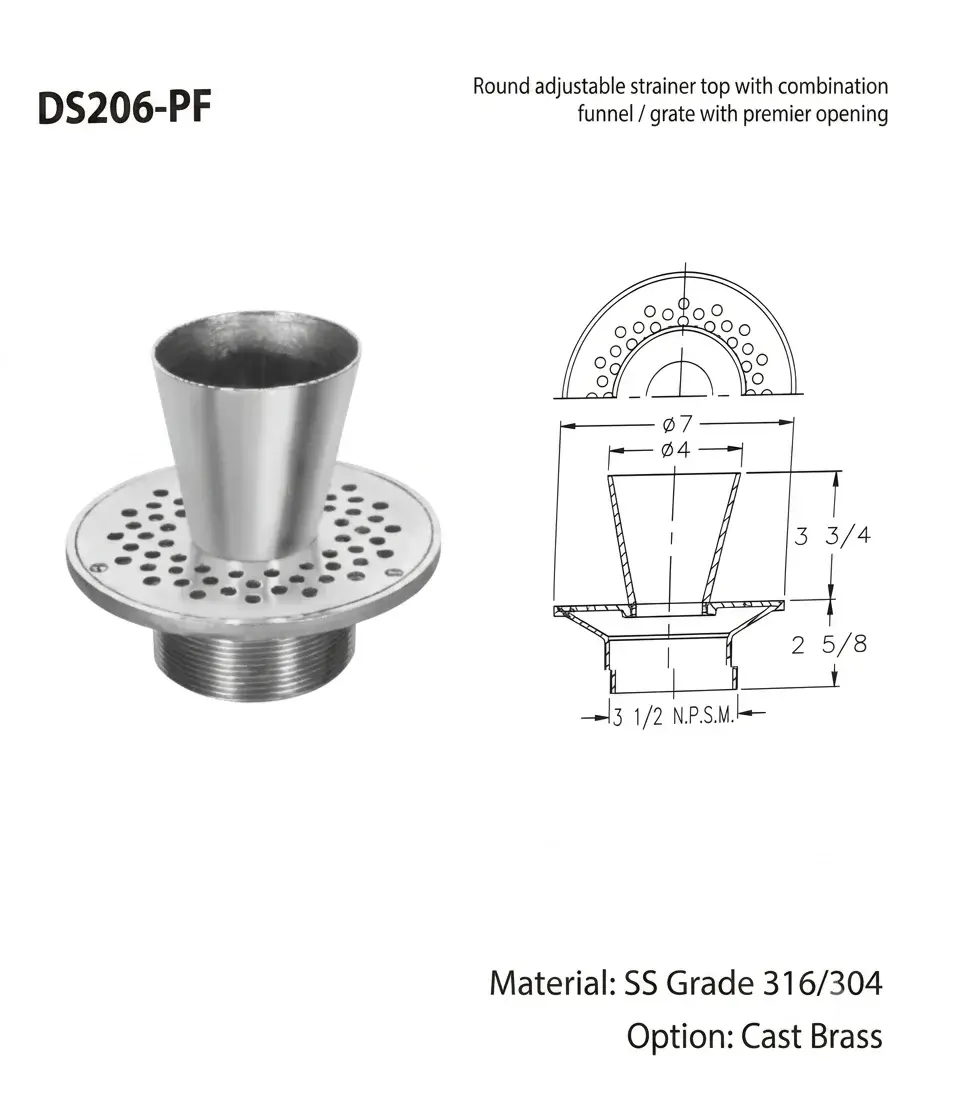 Round Adjustable Strainer Top with Combination Funnel