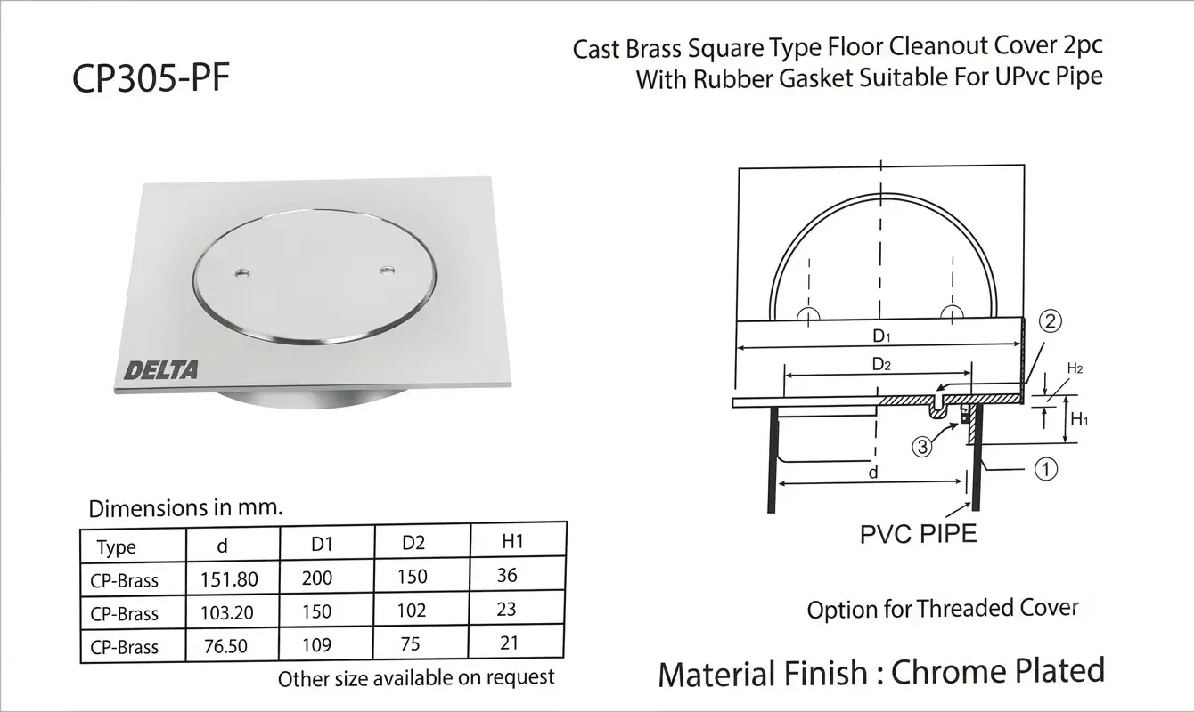 Cast Brass Square Floor Cleanout Cover (2pc)