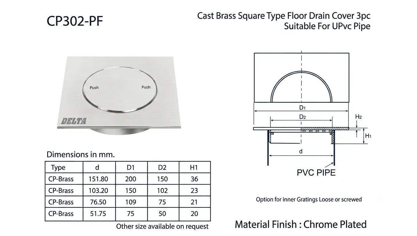 Cast Brass Square Floor Drain Cover (Variant Pattern)