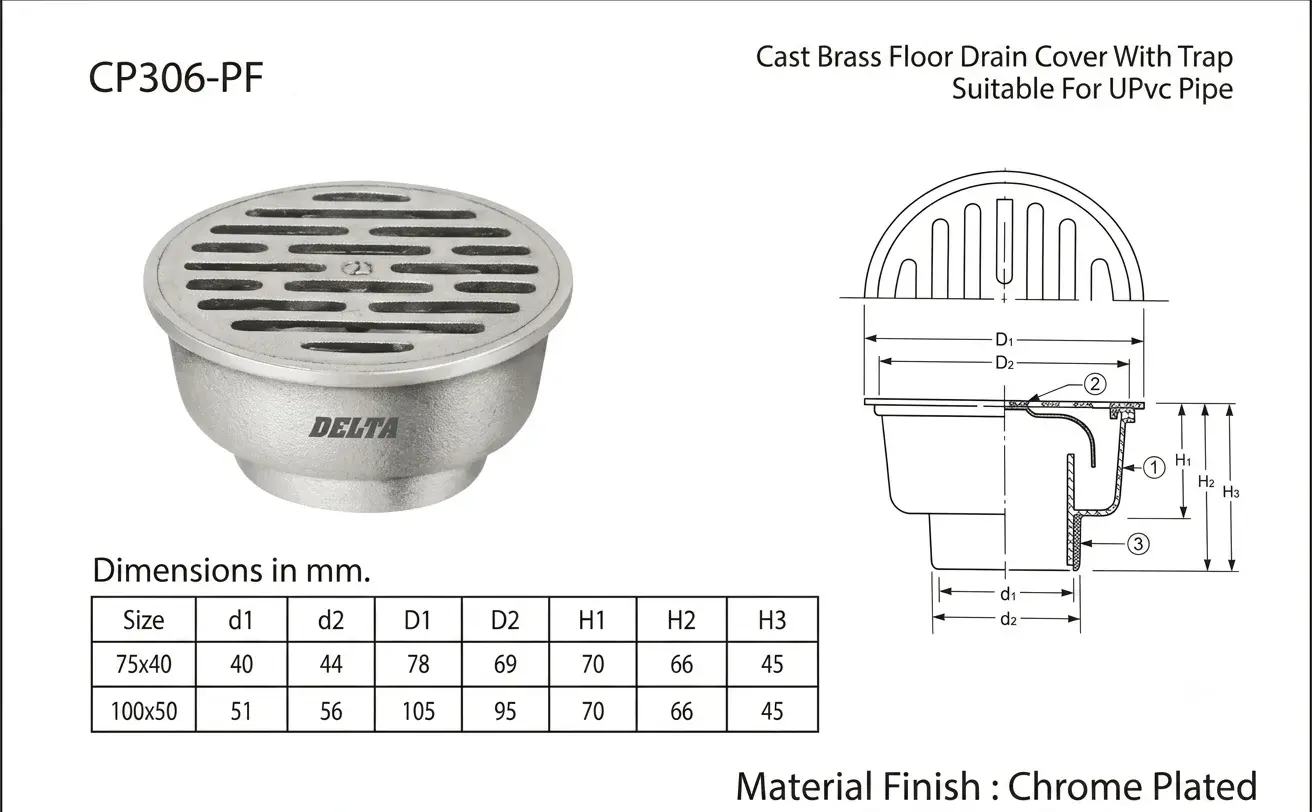 Cast Brass Floor Drain Cover With Trap Assembly
