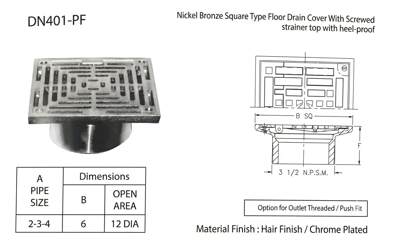 Nickel Bronze Square Type Floor Drain Cover