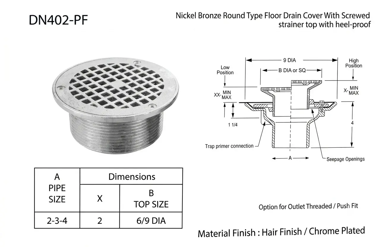 Nickel Bronze Round Type Floor Drain Cover