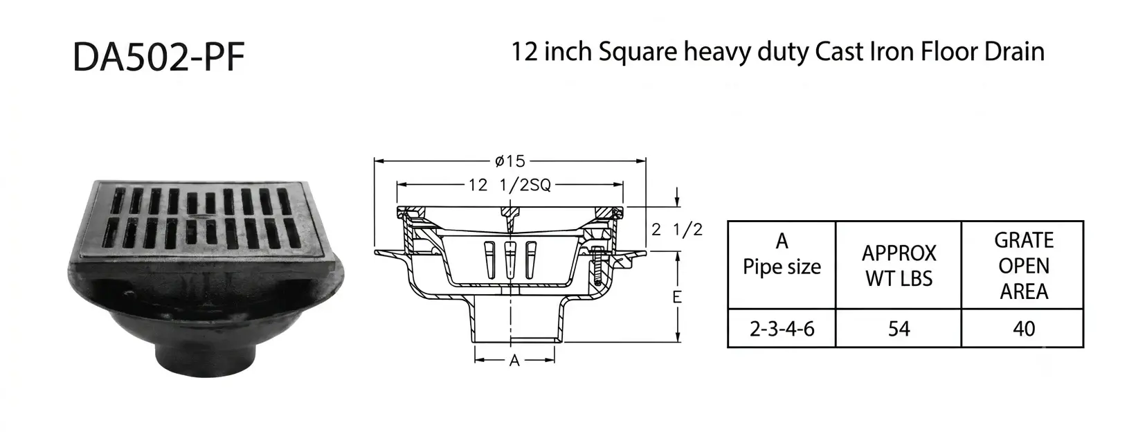 12-Inch Square Heavy Duty Cast Iron Floor Drain