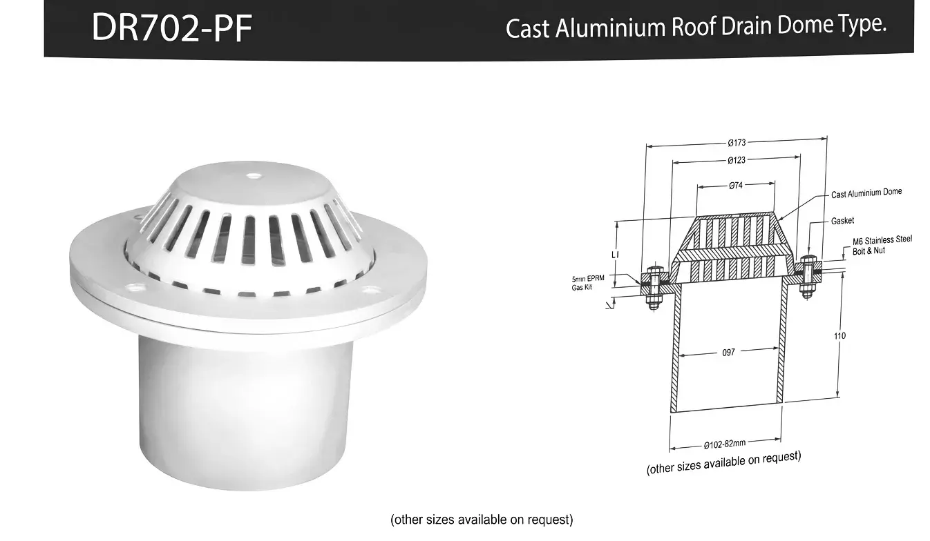 Cast Aluminium Roof Drain Dome Type
