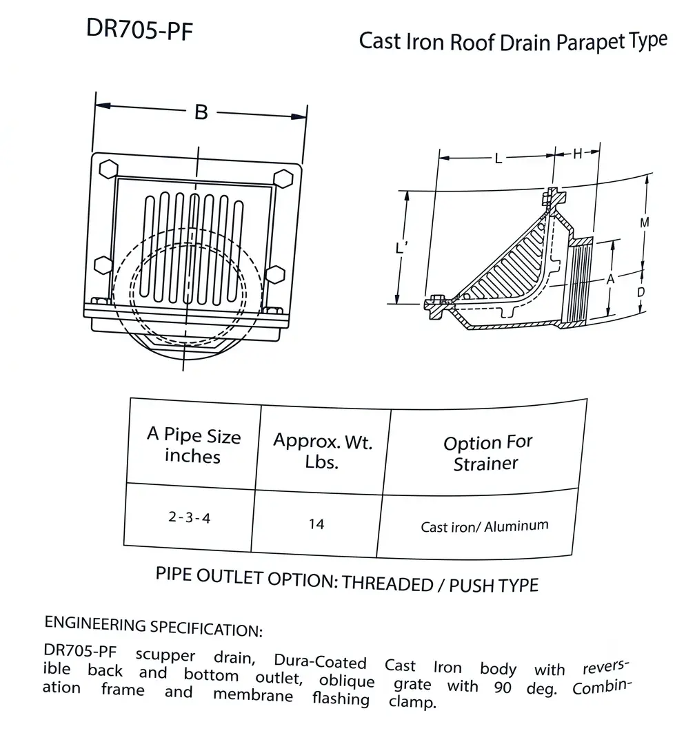 Cast Iron Roof Drain Parapet Type (Scupper Drain)