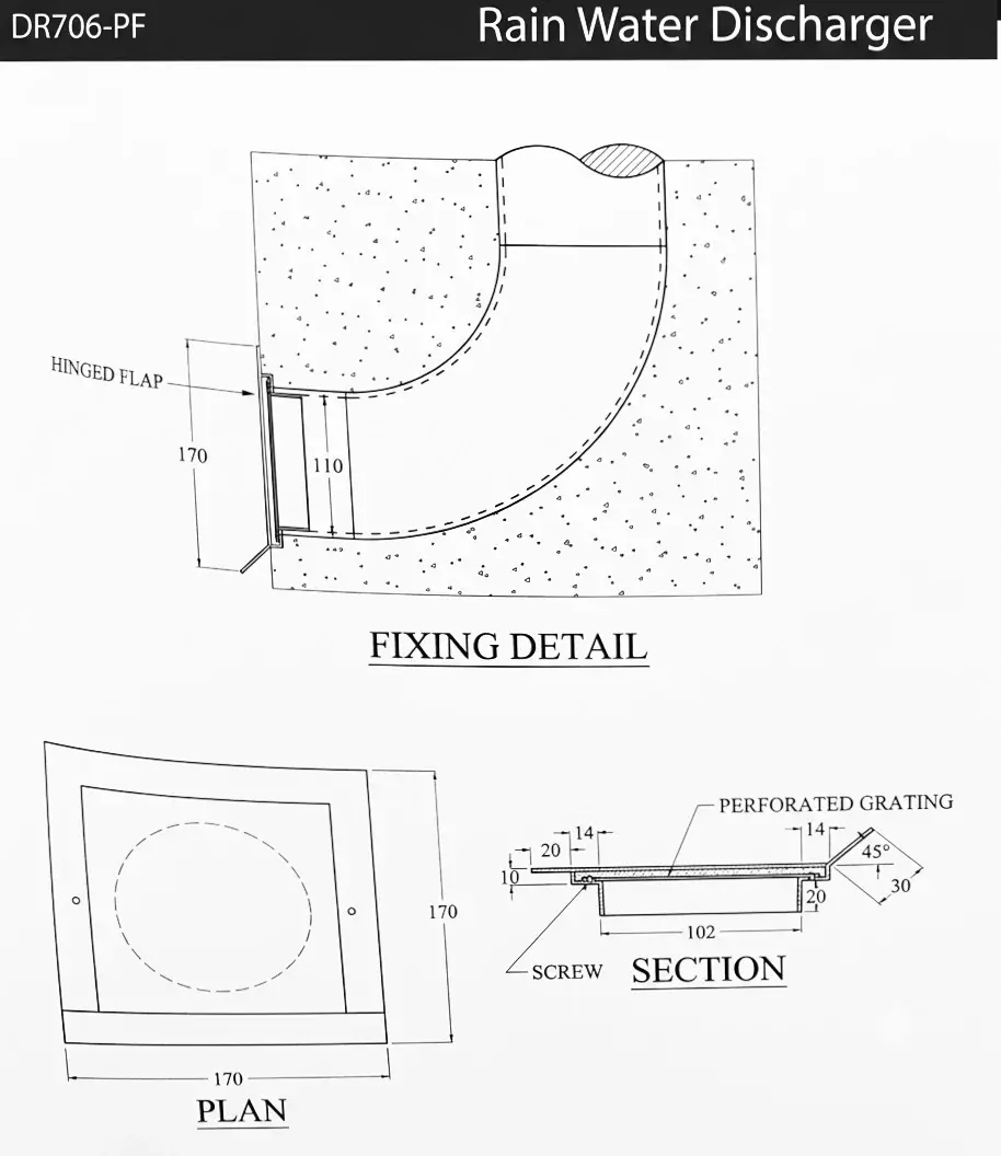 Rainwater Discharger with Hinged Flap