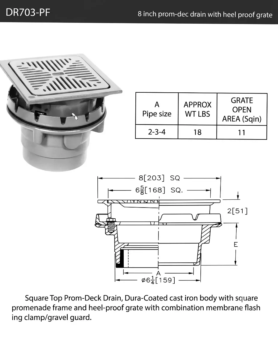 8-Inch Prom-Dec Drain with Heel-Proof Grate
