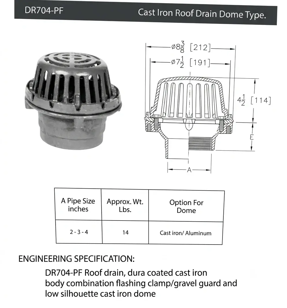 Cast Iron Roof Drain Dome Type